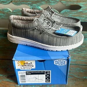 Hey Dude Wally Size 5 Youth Blend Linen 40159-270 Casual Kids Slip-on Shoes